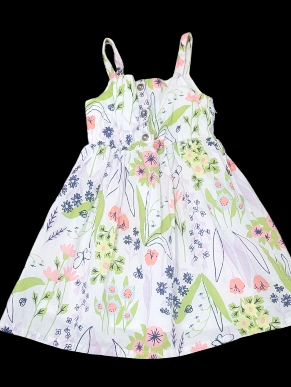 Cat & Jack Girl's White Floral Sundress with Pink & Green Accents